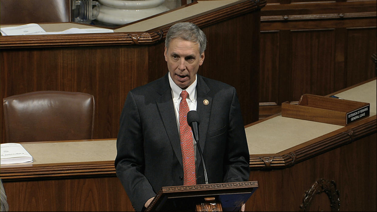 Rep. Tom Rice, R-S.C., speaks as the House of Representatives debates the articles of impeachment against President Donald Trump at the Capitol in Washington, Wednesday, Dec. 18, 2019. (House Television via AP)