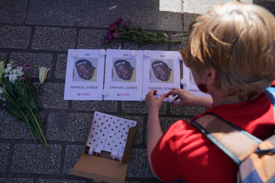 Pictures of Emanuel Gomes at the protest (Jonathan Brady/PA) (PA Wire)