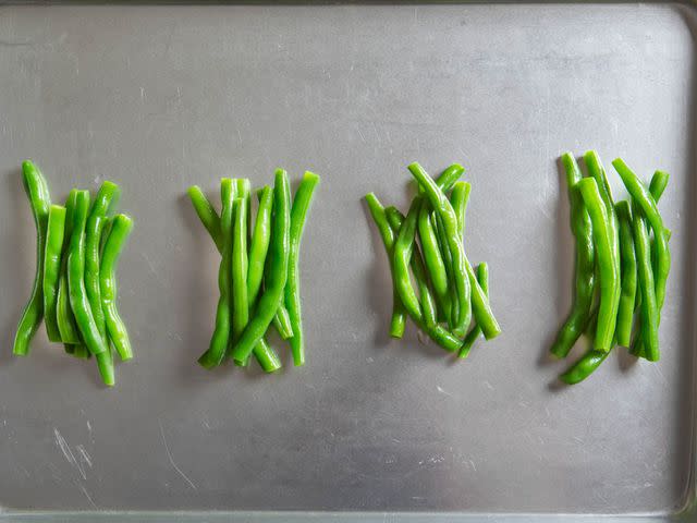 From left, beans cooked in a large volume of salted water, beans cooked in a small volume of salted water, beans cooked in a large volume of unsalted water, and beans cooked in a small volume of unsalted water. Aside from a subtle difference in seasoning, tasters had a hard time picking a clear favorite.