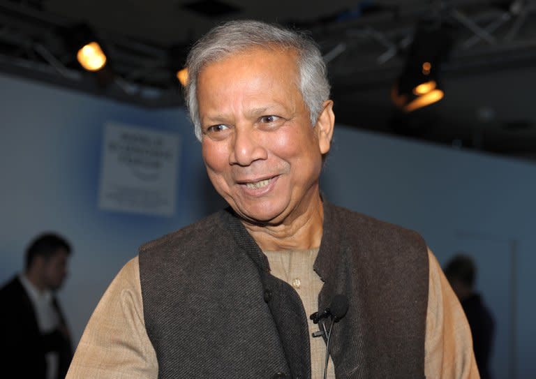 Bangladesh's microfinance pioneer Muhammad Yunus attends a meeting in Davos on January 25, 2012. Microfinance seeks to reduce poverty by offering small loans to low-income but entrepreneurial people, especially women, usually shunned by traditional banks