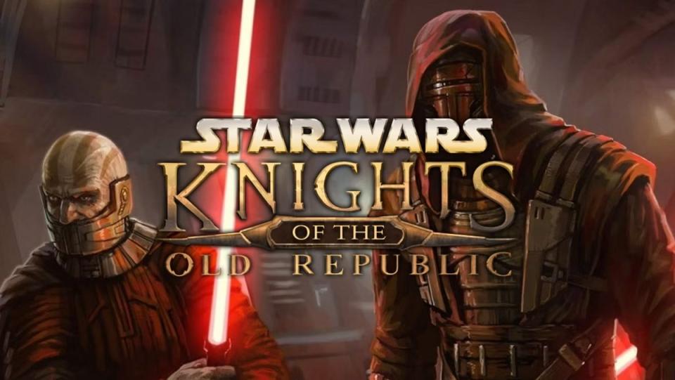 Darth Malak and Darth Revan on a banner for Star Wars: Knights of the Old Republic.