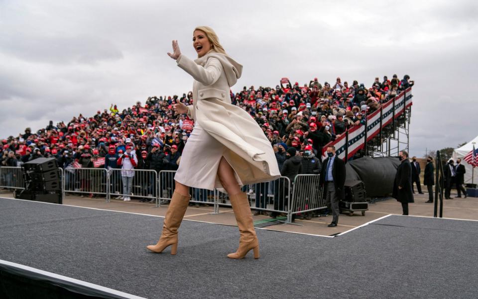 Ivanka Trump walks on stage to introduce her father at a rally in Michigan earlier this month - Evan Vucci/ AP