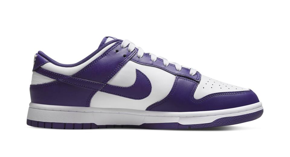 The medial side of the Nike Dunk Low “Championship Court Purple.” - Credit: Courtesy of Nike