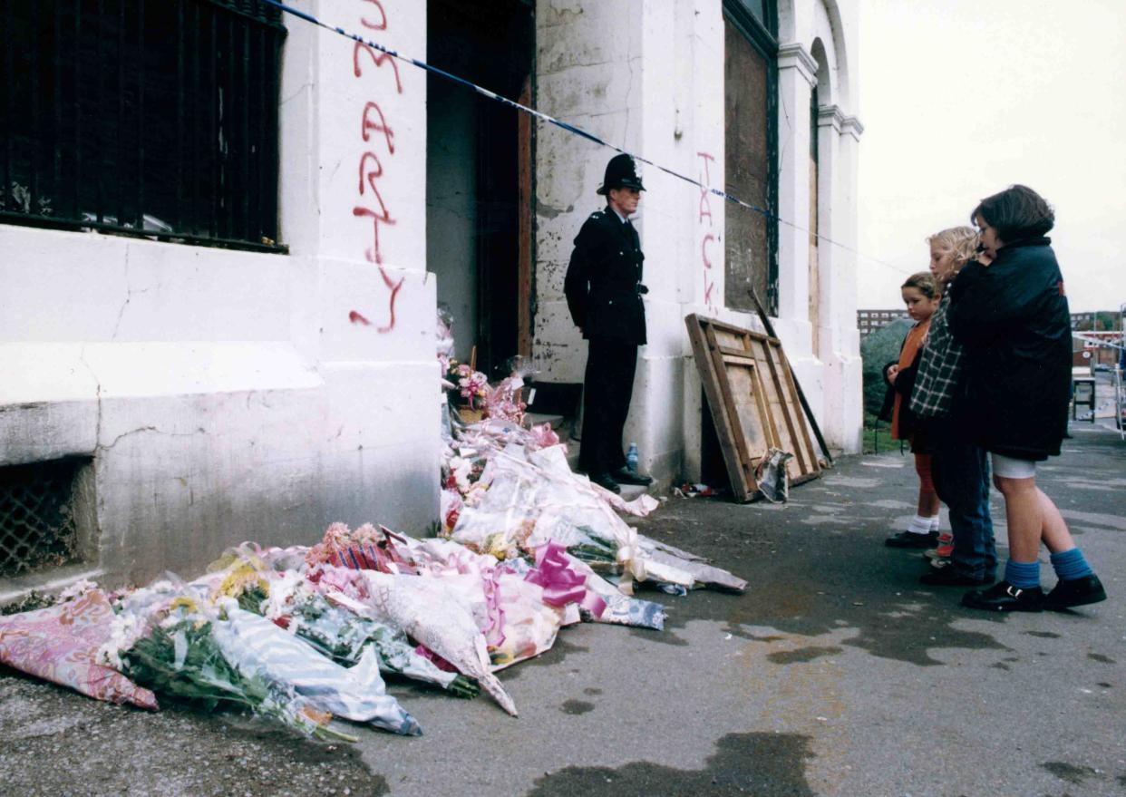 Floral tributes to Nikki Allan left outside the Old Exchange Building in Sunderland, where her body was found in October 1992. (Reach)