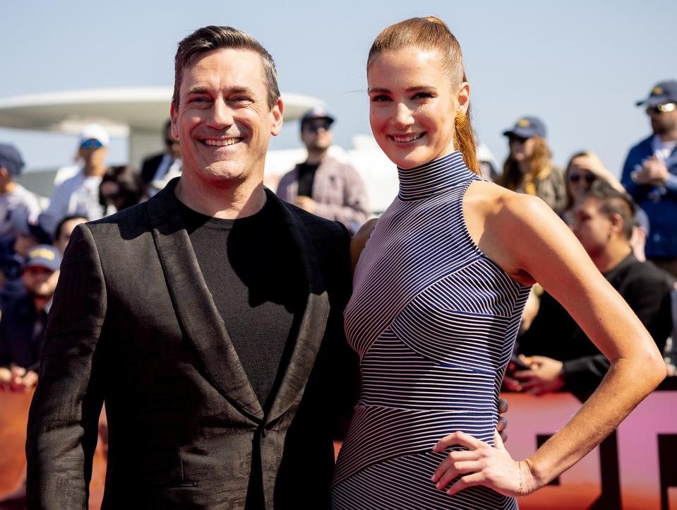 Jon Hamm and Anna Osceola attend the 'Top Gun: Maverick' world premiere on May 04, 2022 in San Diego, California