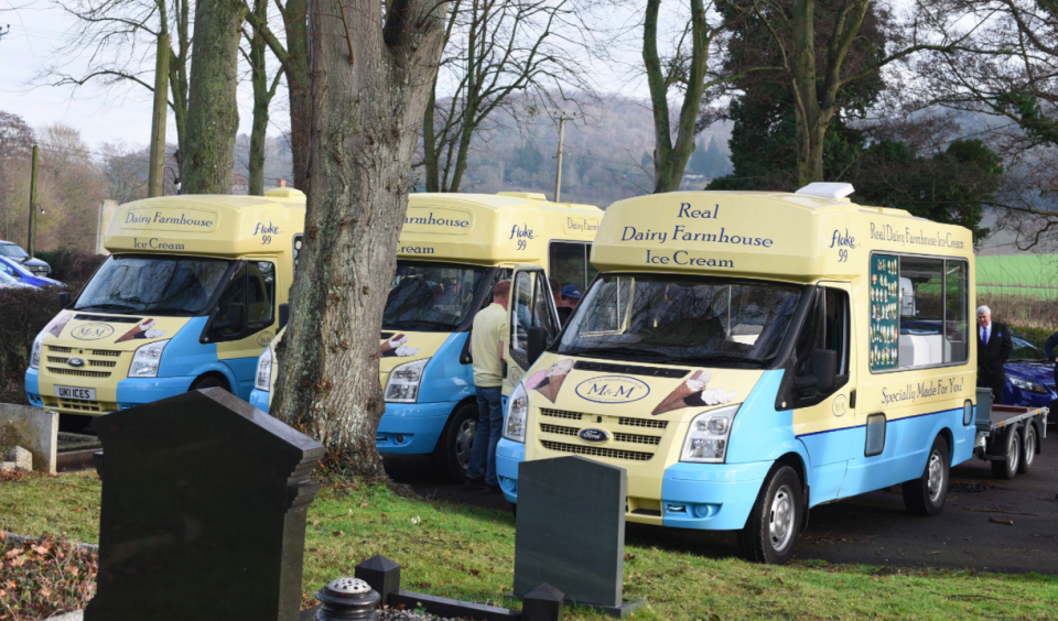 <em>A fleet of the traditional vans escorted the loyal employee to her final resting place (SWNS)</em>