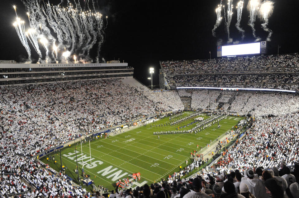 22 October 2016:  The 10th ever whole stadium white out. The Penn State Nittany Lions upset the #2 ranked Ohio State Buckeyes 24-21 at Beaver Stadium in State College, PA. (Photo by Randy Litzinger/Icon Sportswire via Getty Images)