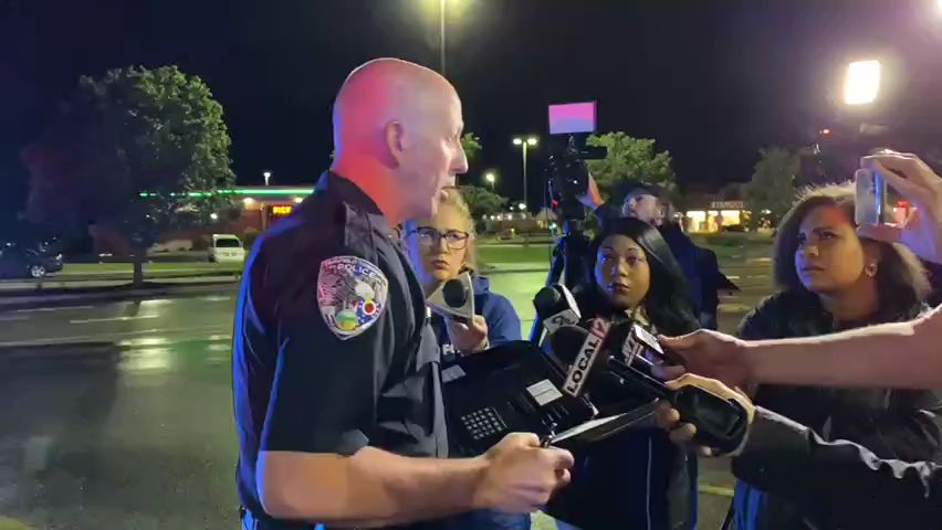 Doug Lanier of the Fairfield Police Department speaks to the media at the scene of a fatal shooting at Walmart in Fairfield on May 26, 2022.