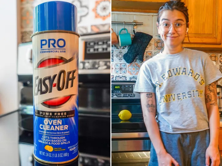 Left: the author's oven cleaner, right: the author with the lemon