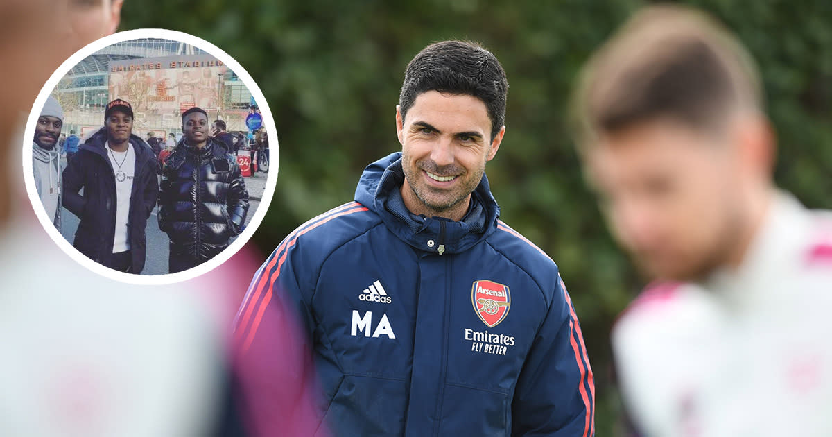  Arsenal manager Mikel Arteta during a training session at London Colney on April 11, 2023 in St Albans, England. 