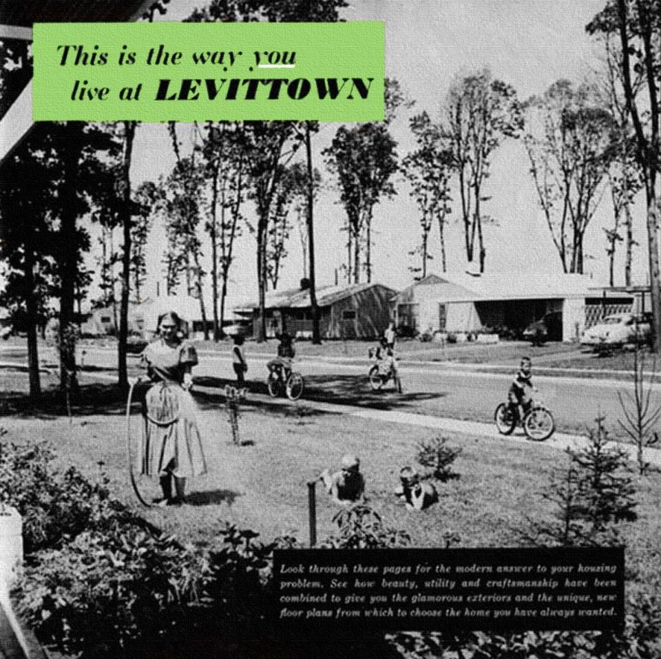 Early ad for Levittown, Pa. This was Levitt and Sons second mass-produced city. The Levitts, working with the Carrier Co., estimated a quarter-acre of green lawn had the cooling capacity of two whole-house central air units, making Levittown a "cool city."