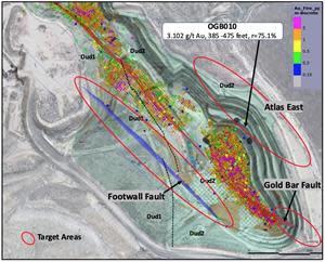 Plan View of Atlas Pit Showing Historic Gold in Blast Holes and Target Areas