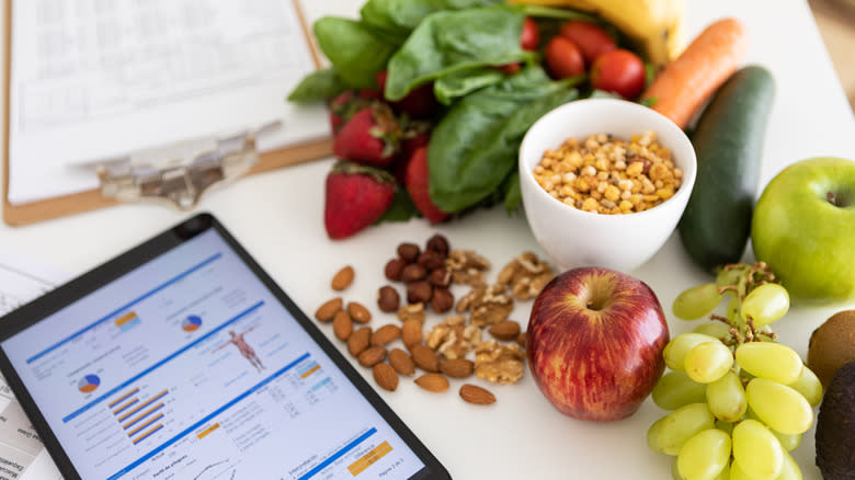 nutritionist's desk with walnuts