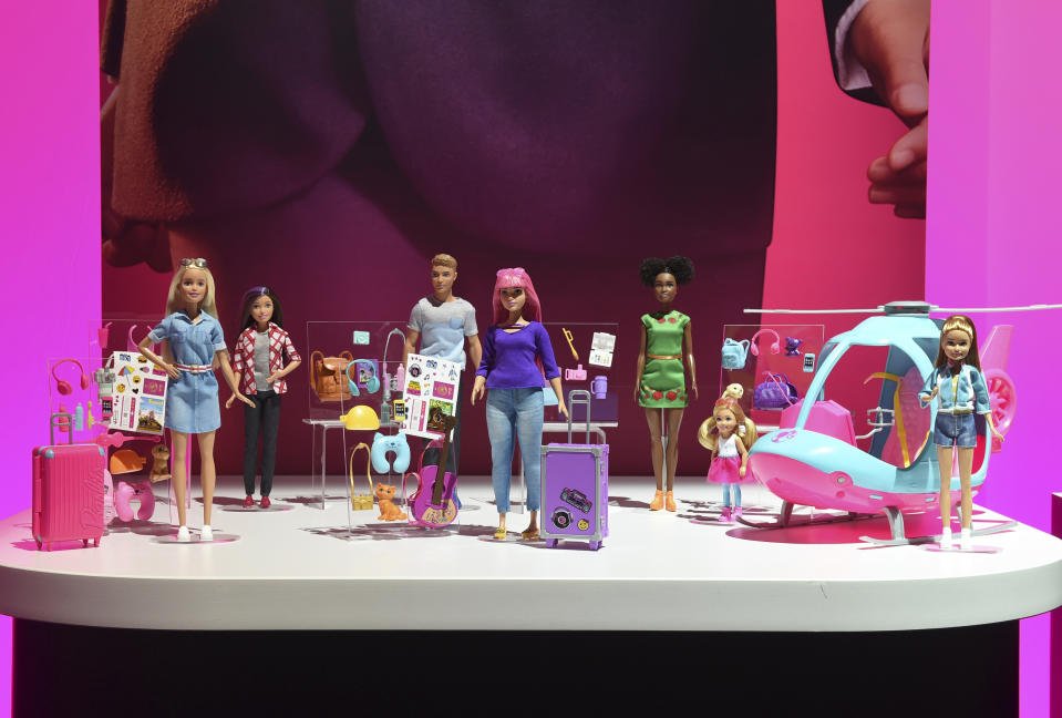 Unveiled at the New York Toy Fair, Friday, Feb. 15, 2019, Barbie's line of travel-themed Friends & Family dolls encourages children to discover the history, culture and world around them from their own homes. (Diane Bondareff/AP Images for Mattel)