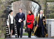 <p>Prince William and Kate Middleton with Sir Menzies Campbell (right), visited St Andrews University ahead of their royal wedding in 2011. They will return there, 10 years and three children later, in May.</p> 