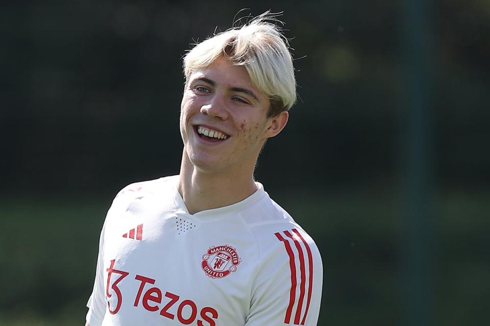 Rasmus Hojlund will have to wait for his Manchester United debut due to a back problem (Manchester United via Getty Images)