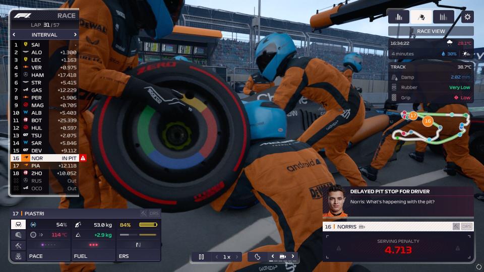 Lando Norris in for a pitstop with his five second penalty to serve.