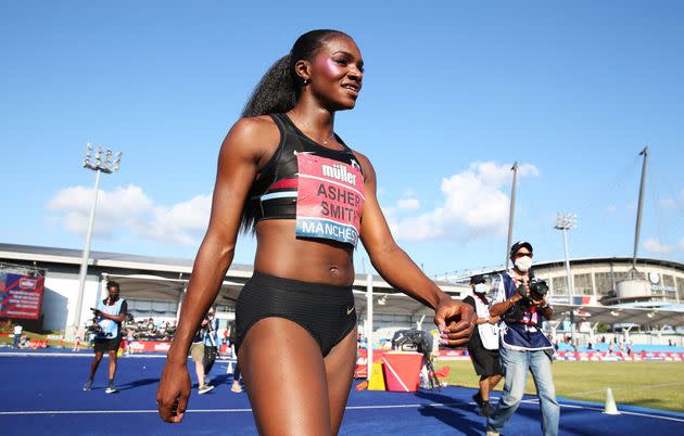 Dina Asher-Smith after winning the Women's 100m Final at the British Athletics Championships in June.  (Photo: Barrington Coombs - British Athl via British Athletics via Getty Imag)