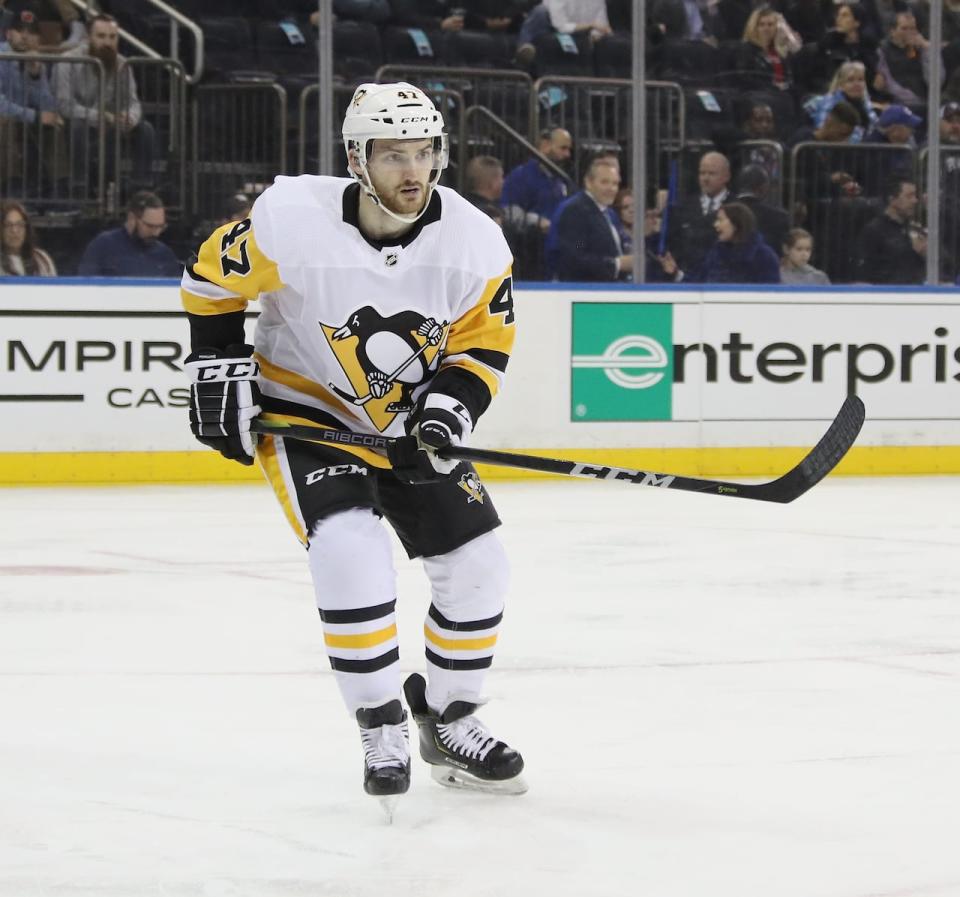 Adam Johnson is shown while playing for the Pittsburgh Penguins at Madison Square Garden in New York City in March 2019. Johnson died Saturday after his neck was cut by an opponent's skate. (Getty Images - image credit)