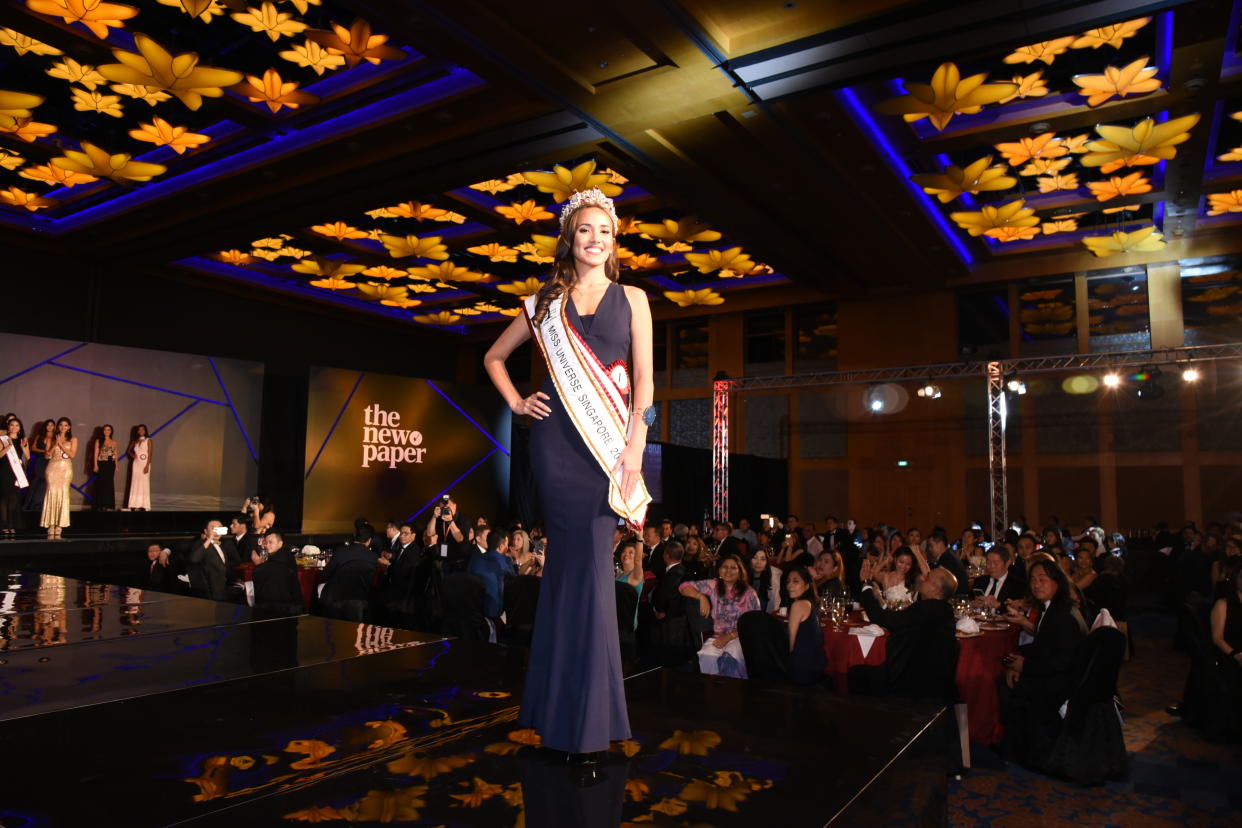 LASALLE graduate Manuela Blanka Bruntraeger wins the title for year’s Miss Universe Singapore. (Photo: Davy Yew)