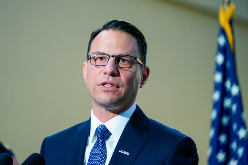 Pennsylvania Attorney General Josh Shapiro speaks with members of the media during a news conference in March 15, 2022