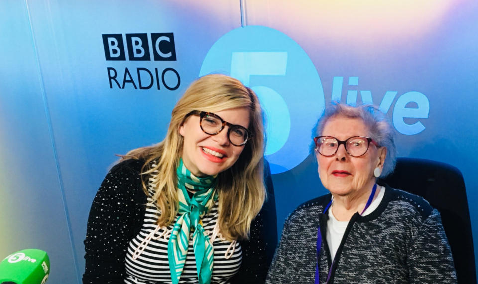 Emma Barnett, left, interviewed Barbara Hosking, 91, who just came out. (Photo: Twitter/emmabarnett)