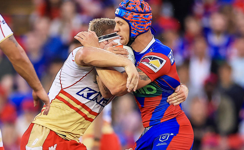 Kalyn Ponga in action for Newcastle against the Dolphins.