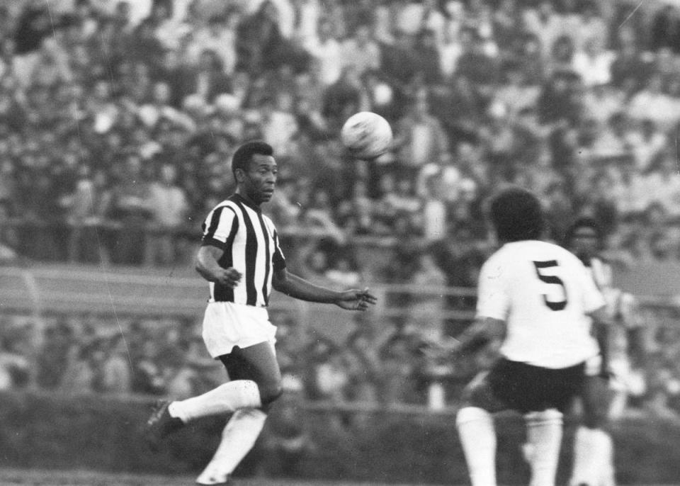 Goal machine: Pele, here in 1971, spent 18 years as a lethal finisher for Santos (Getty)
