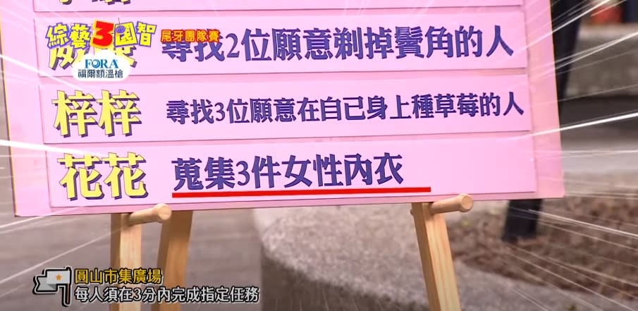 女星上節目遭要求去蒐集3件女性內衣。（圖／《綜藝3國智》）