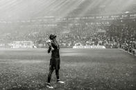 <p>MOSCOW, RUSSIA – JULY 15: (EDITORS NOTE: This image has been converted to black and white) Paul Pogba of France celebrates with the World Cup Trophy following his side victory in the 2018 FIFA World Cup Russia Final between France and Croatia at Luzhniki Stadium on July 15, 2018 in Moscow, Russia. (Photo by David Ramos – FIFA/FIFA via Getty Images) </p>