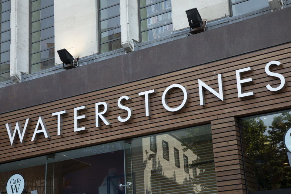 Sign for the Waterstones bookstore brand in Birmingham, UK. (Photo by Mike Kemp/In PIctures via Getty Images)