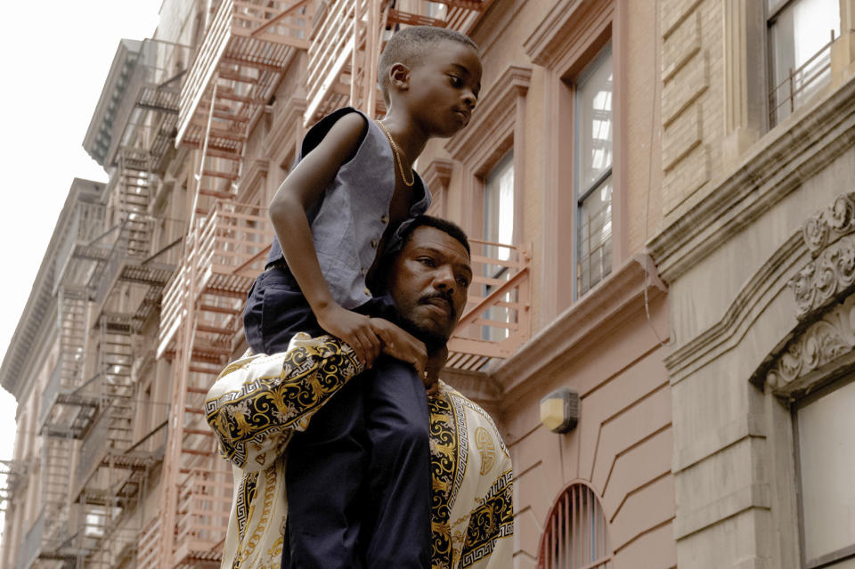 This image released by Focus Features shows Aaron Kingsley Adetola, top, and Will Catlett in a scene from "A Thousand and One." (Focus Features via AP)