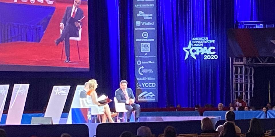 Kristy Swanson, Bruce Nozick, Dean Cain in "Lovebirds" at CPAC, February, 27, 2020.