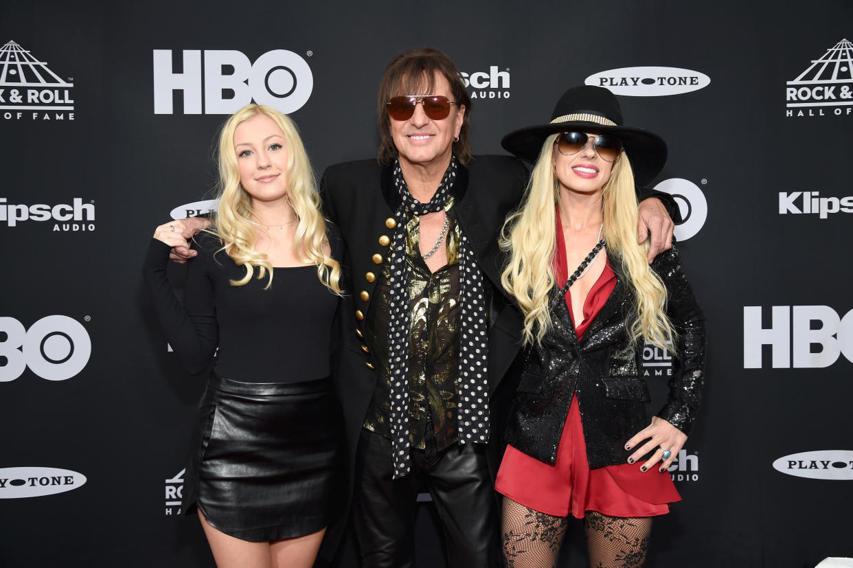 Inductee Richie Sambora of Bon Jovi with daughter Ava Sambora, left, and girlfriend Orianthi at the Rock and Roll Hall of Fame induction ceremony in Cleveland on April 14, 2018. (Photo: Kevin Mazur/Getty Images for Rock and Roll Hall of Fame)