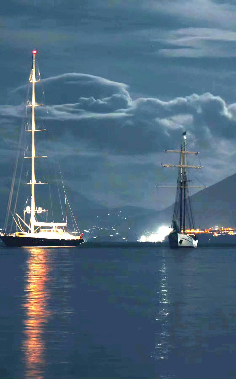 The last photo thought to have been taken of the superyacht (on the left) off Porticello at 10pm on Sunday