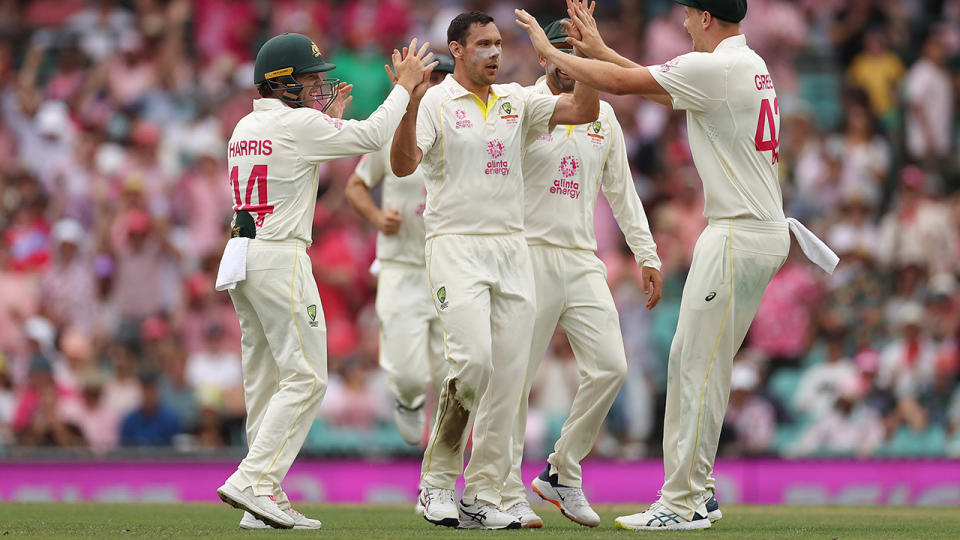 Scott Boland took the wickets of Zak Crawley and Joe Root within the space of four overs on day three of the fourth Ashes Test. (Photo by Cameron Spencer/Getty Images)