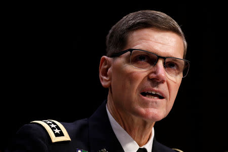 U.S. Army General Joseph Votel, commander of the U.S. Central Command, testifies before the Senate Armed Services Committee on Capitol Hill in Washington, U.S., March 13, 2018. REUTERS/Aaron P. Bernstein