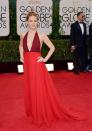 Amy Adams/Grade A-: The actress was clearly inspired by her "American Hustle" character's wardrobe when selecting this plunging red Valentino gown. (Photo by John Shearer/Invision/AP)