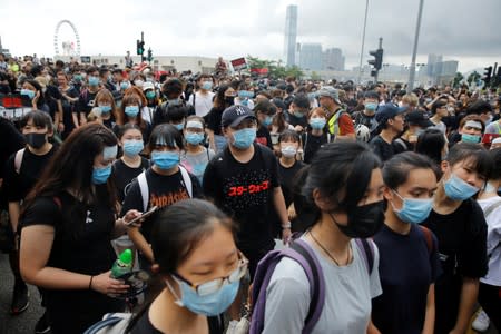 Demonstration demanding Hong Kong's leaders to step down and withdraw the extradition bill, in Hong Kong