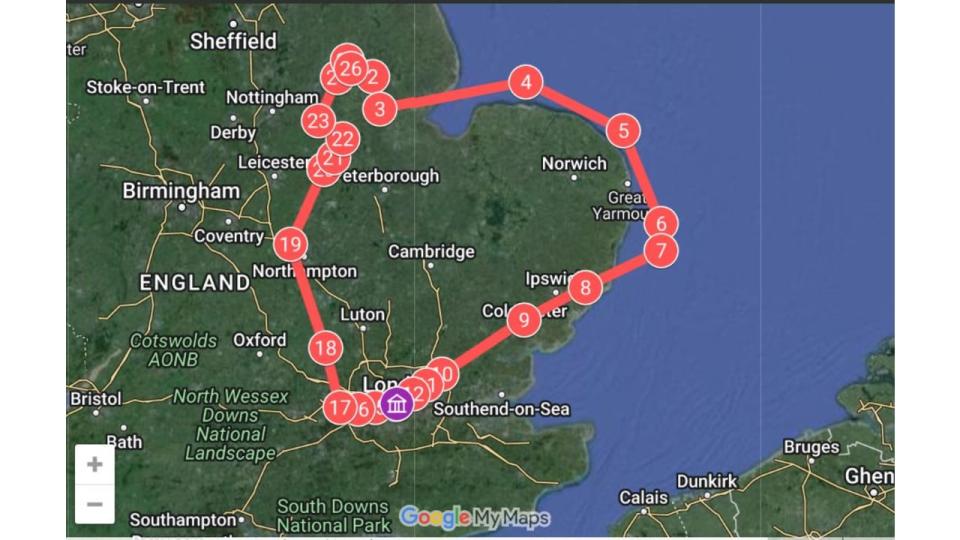 A map showing the route the Red Arrows will fly