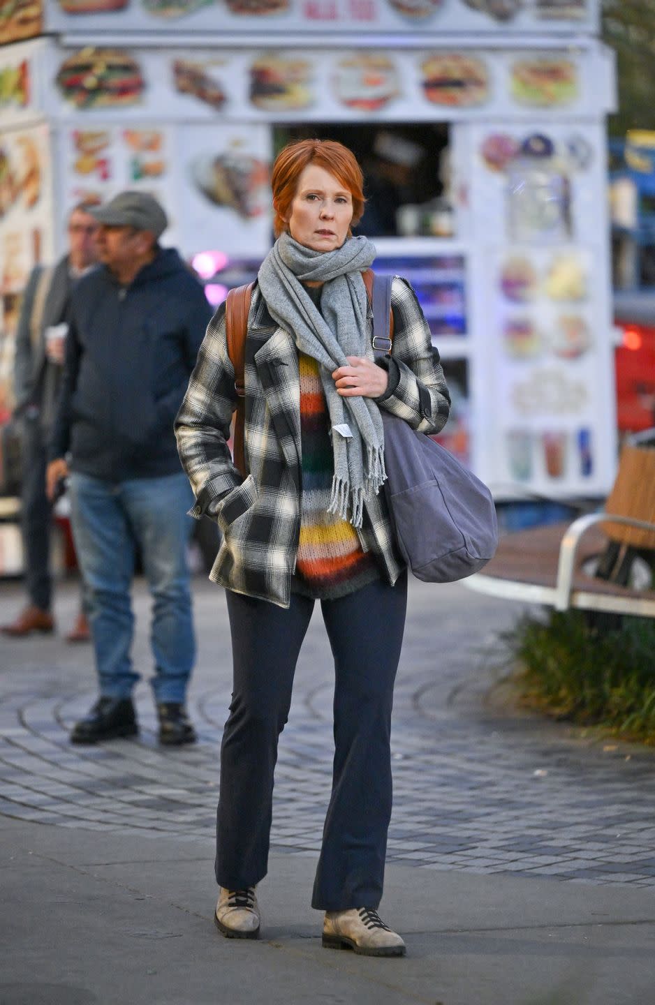 new york, new york november 09 cynthia nixon is seen on the set of 