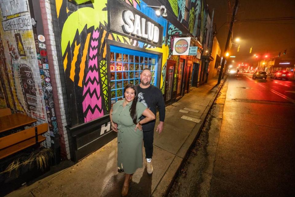 Dairelyn and Jason Glunt in front of Salud Cerveceria.