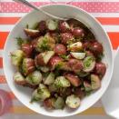 <p>This herb-flecked potato salad doesn't call for any mayonnaise, which makes it vegan-approved (not to mention better for you!). </p><p>Get the <a href="https://www.womansday.com/food-recipes/food-drinks/recipes/a11731/potato-salad-scallions-dill-recipe-wdy0313/" rel="nofollow noopener" target="_blank" data-ylk="slk:Potato Salad with Scallions and Dill recipe" class="link "><strong>Potato Salad with Scallions and Dill recipe</strong></a>. </p>