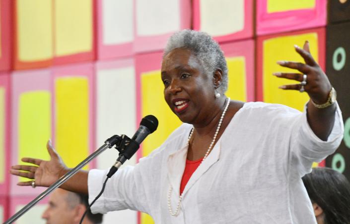 Sharon Hurt, 2019 candidate for Nashville-Davidson County At-Large Metro Council speaks at a forum for the 8 at-large Metro Nashville runoff candidates at the Nashville Farmers Market. Sunday, Aug. 25, 2019, in Nashville, Tenn. 