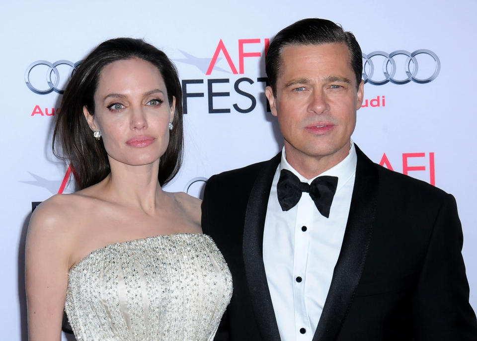 HOLLYWOOD, CA - NOVEMBER 05:  (L-R) Director/producer/writer/actress Angelina Jolie and actor Brad Pitt arrive at AFI FEST 2015 Presented By Audi Opening Night Gala Premiere Of Universal Pictures' 'By The Sea' at TCL Chinese 6 Theatres on November 5, 2015 in Hollywood, California.  (Photo by Barry King/Getty Images)