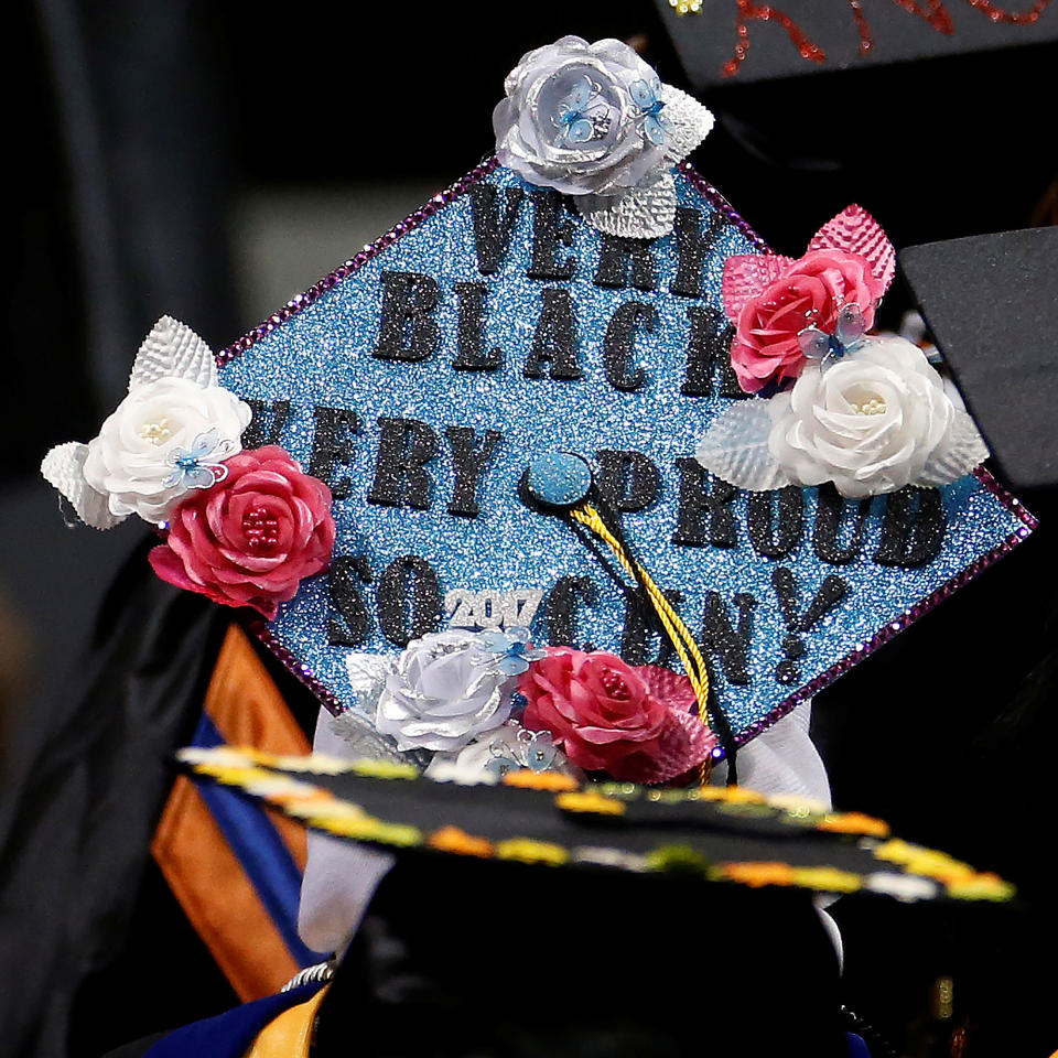 <p>A graduate’s mortar board hat is pictured during a commencement for Medgar Evers College in the Brooklyn borough of New York City, New York, June 8, 2017. (Photo: Carlo Allegri/Reuters) </p>