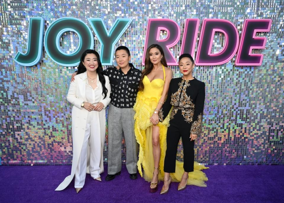 Sherry Cola, Sabrina Wu, Ashley Park and Stephanie Hsu at the premiere of "Joy Ride" held at Regency Village Theatre on June 26, 2023 in Los Angeles, California.