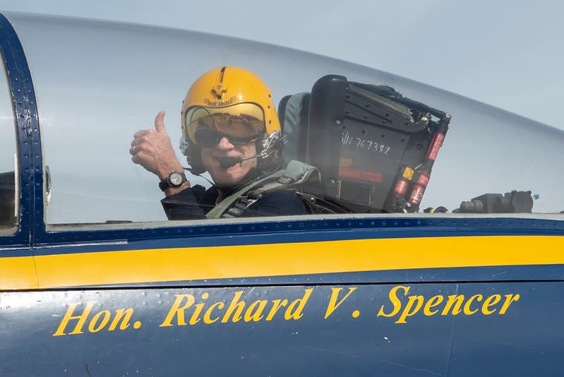 Secretary of the Navy Richard V. Spencer visits the U.S. Navy flight demonstration squadron, the Blue Angels