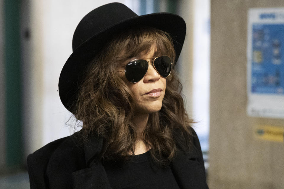 Actress Rosie Perez arrives for Harvey Weinstein's rape trial, Friday, Jan. 24, 2020 in New York. (AP Photo/Mark Lennihan)