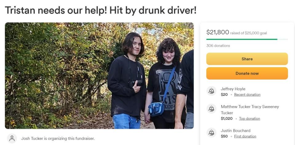 A GoFundMe campaign organized to benefit Tristan Tucker of Swansea has raised nearly $22,000 in three days. Tucker, a worker at Five Guys in Swansea, was severely injured in a car crash on Jan. 18, 2024.